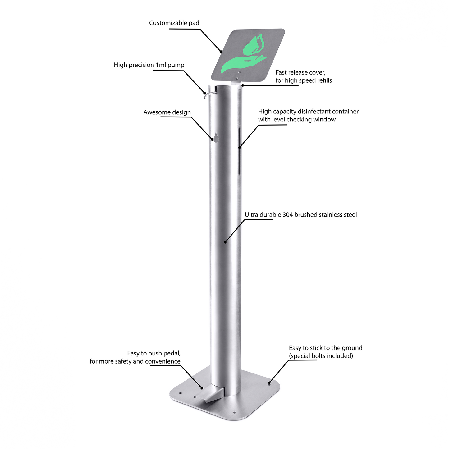 FOOT PEDAL HAND SANITIZER VANDAL PROOF STAND